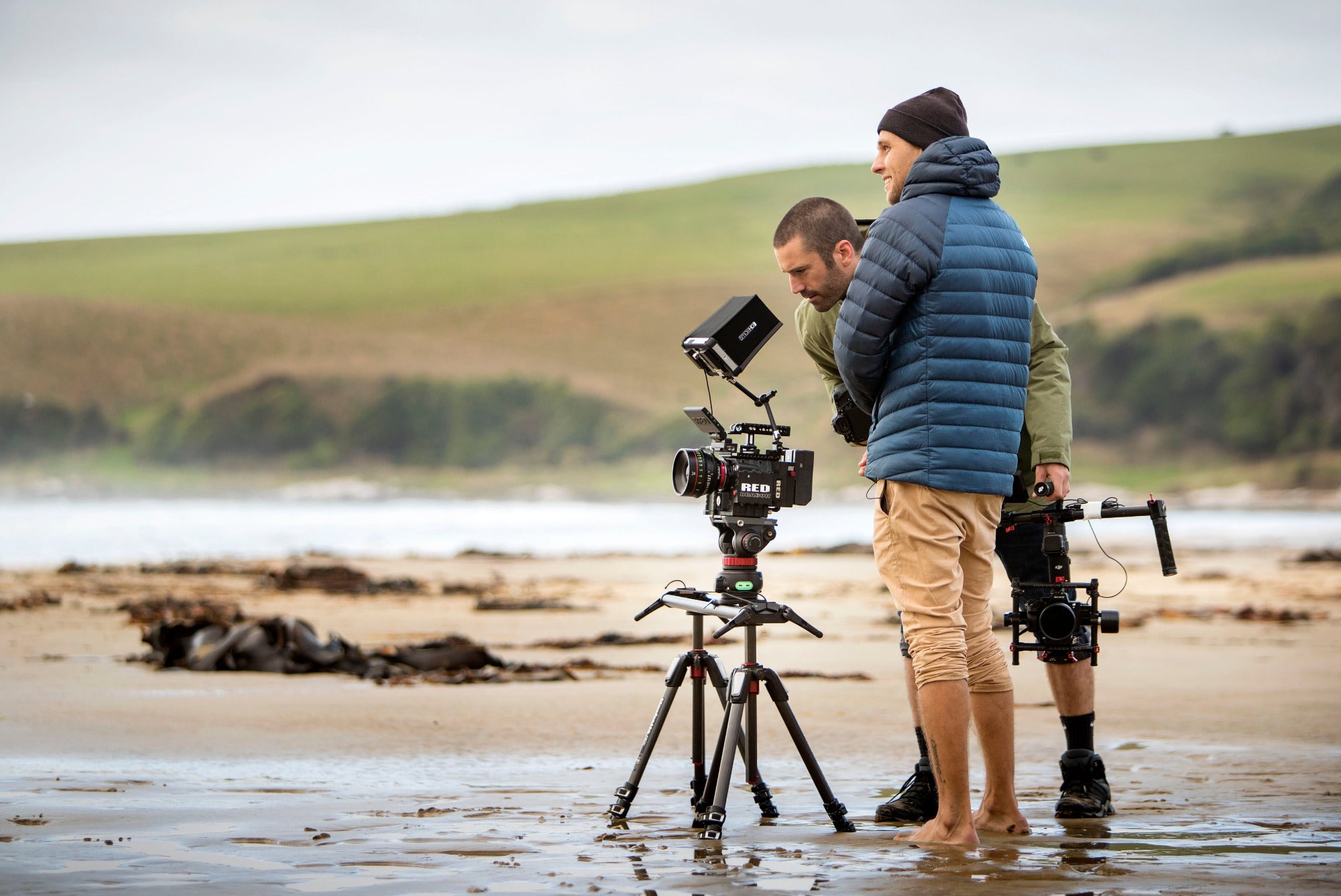 The Manfrotto Syrp Genie II Linear set up on a slider on a beach