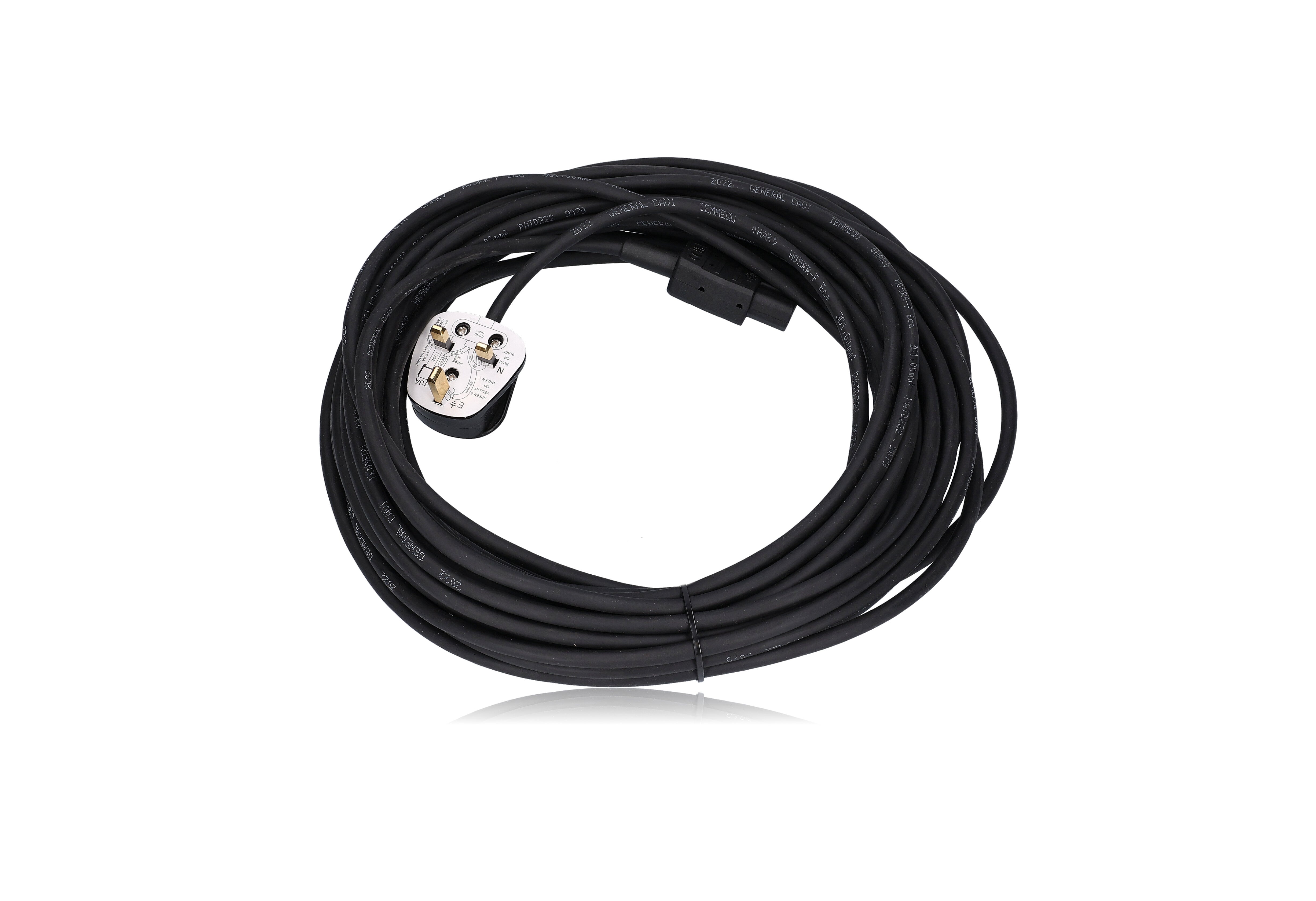 HiGlide 12m (39ft) Rubberised 10amp SHORT Mains Cable with UK C15 Mains Plug (BW-2682/S)