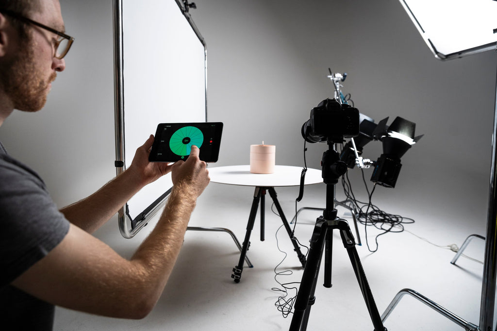 The Manfrotto Syrp Product Turntable being used on a photo shoot