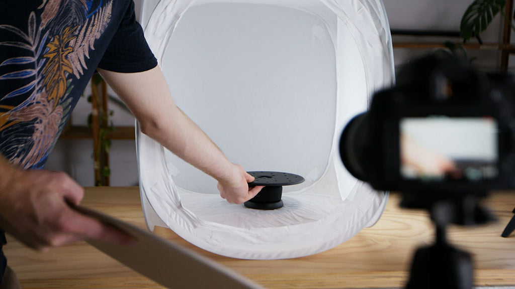 The Manfrotto Syrp Product Turntable being set up a photo shoot