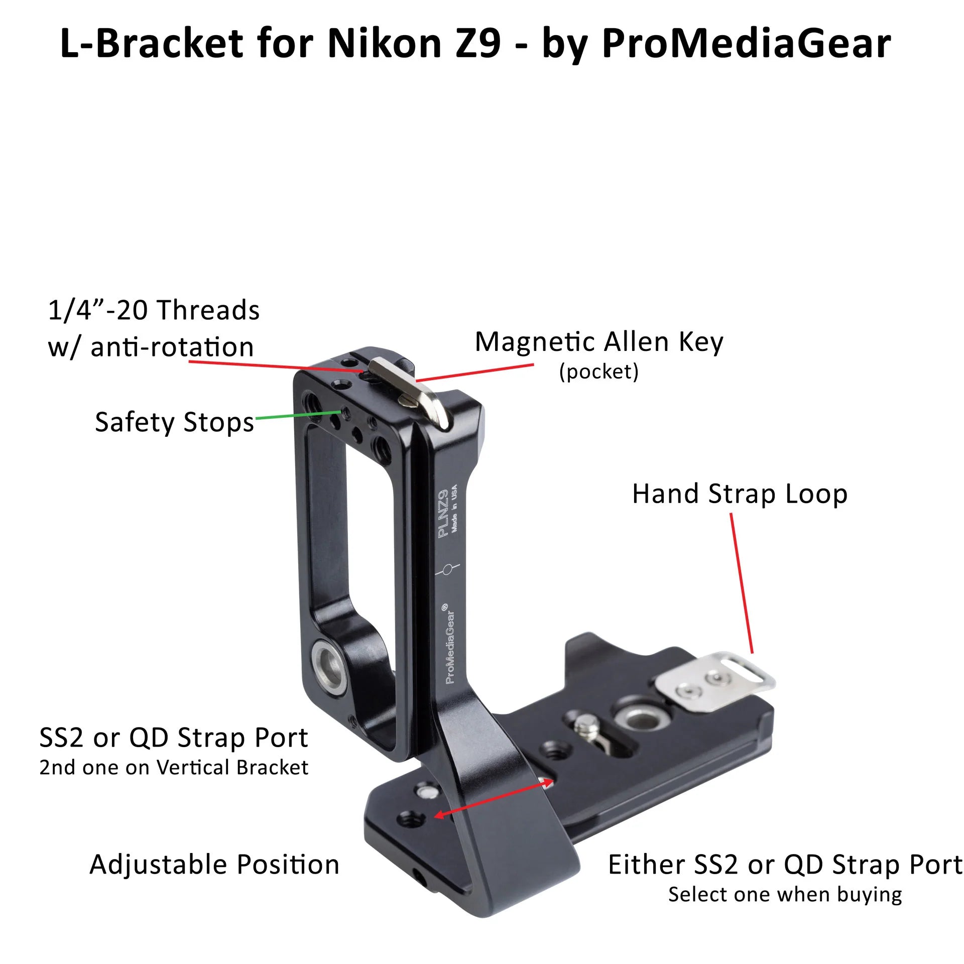 ProMediaGear PLNZ9 L-Bracket for Nikon Z9 Mirrorless Camera Arca-Type