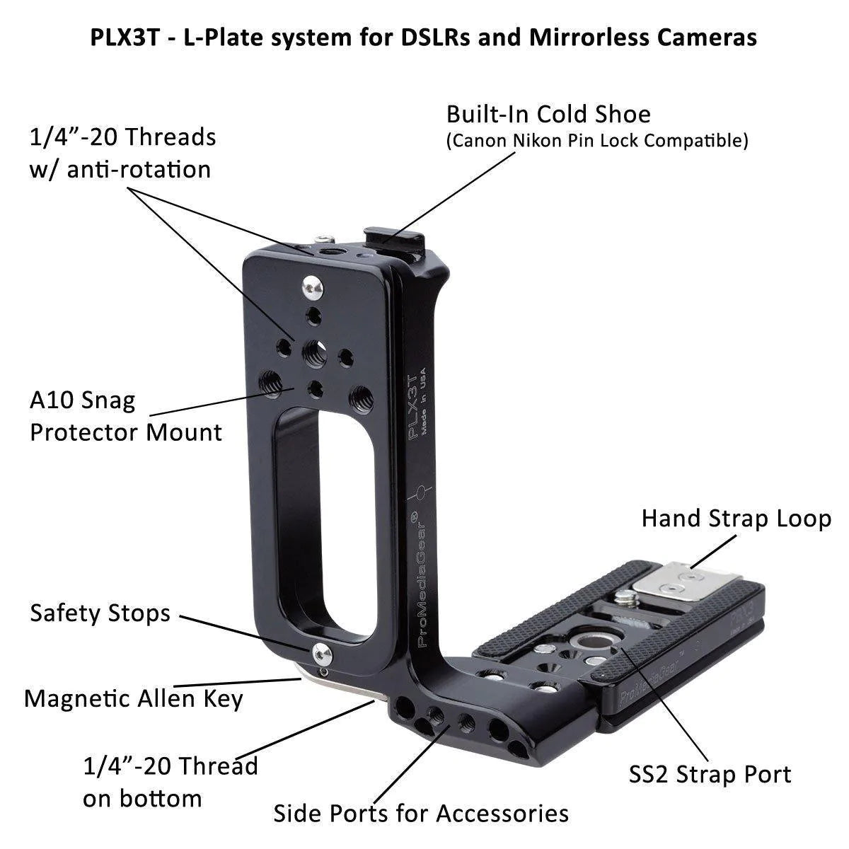 Promediagear PLX3T Universal Arca-Swiss L-Bracket for DSLR and Mirrorless Cameras with Articulating LCD screens