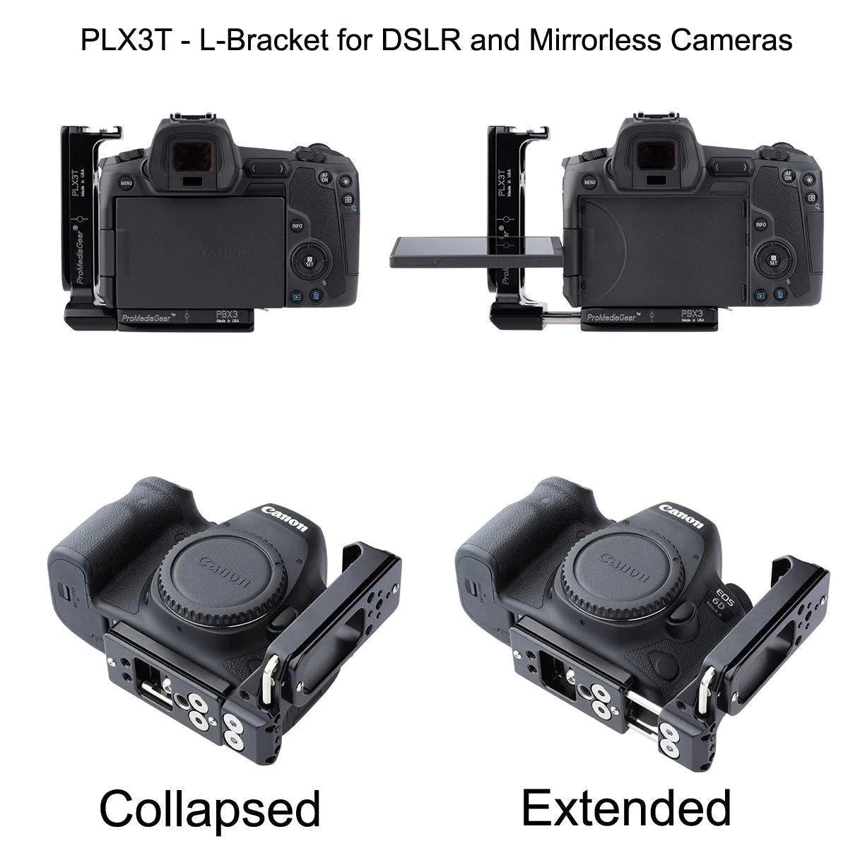 Promediagear PLX3T Universal Arca-Swiss L-Bracket for DSLR and Mirrorless Cameras with Articulating LCD screens