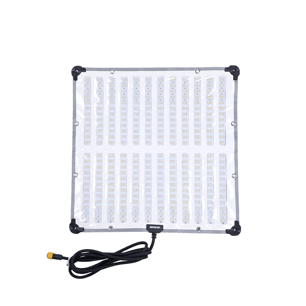 Amaran F22x LED Panel light with connecting cable on a transparent background. 