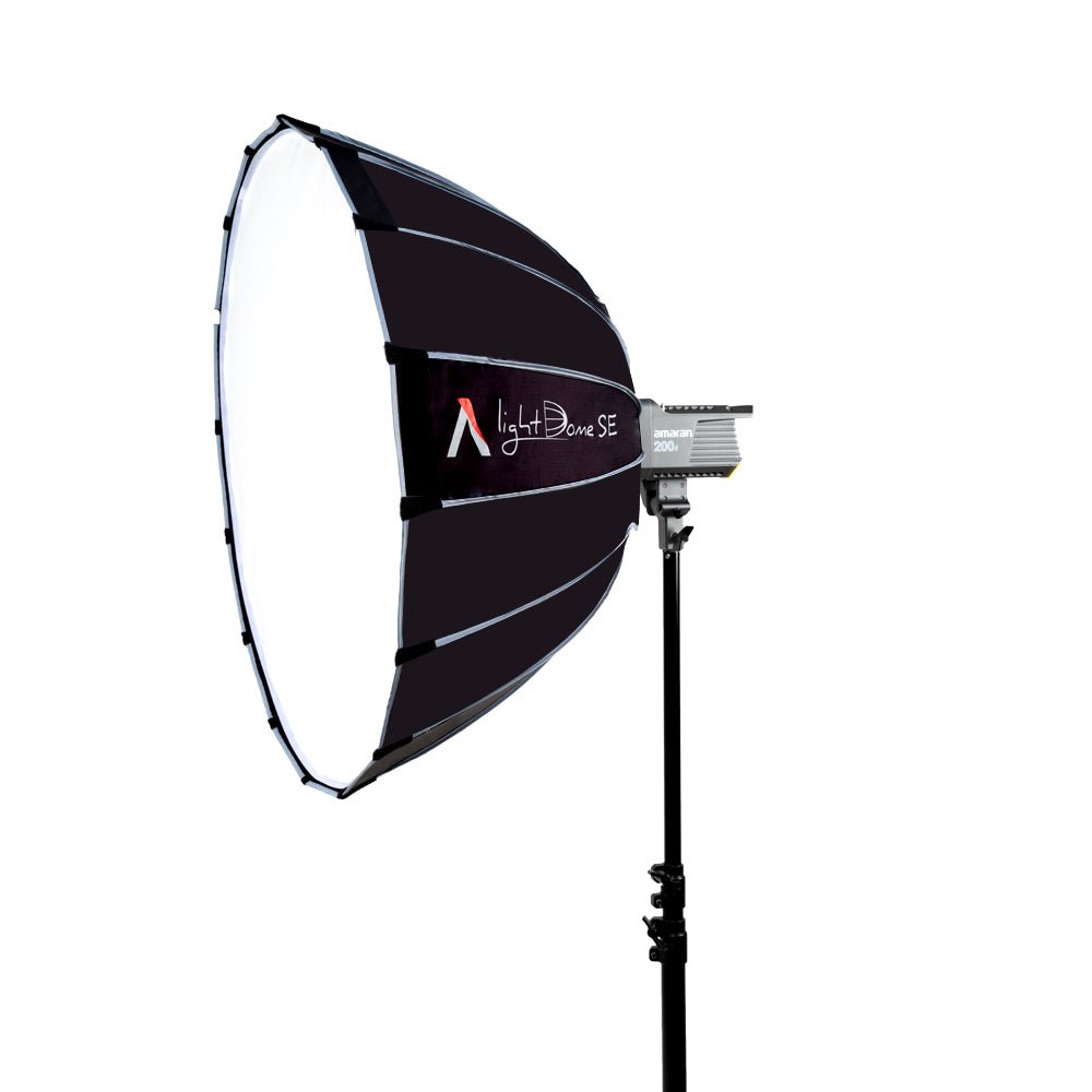 Aputure Softbox attached to an LED CoB light on a lighting stand.