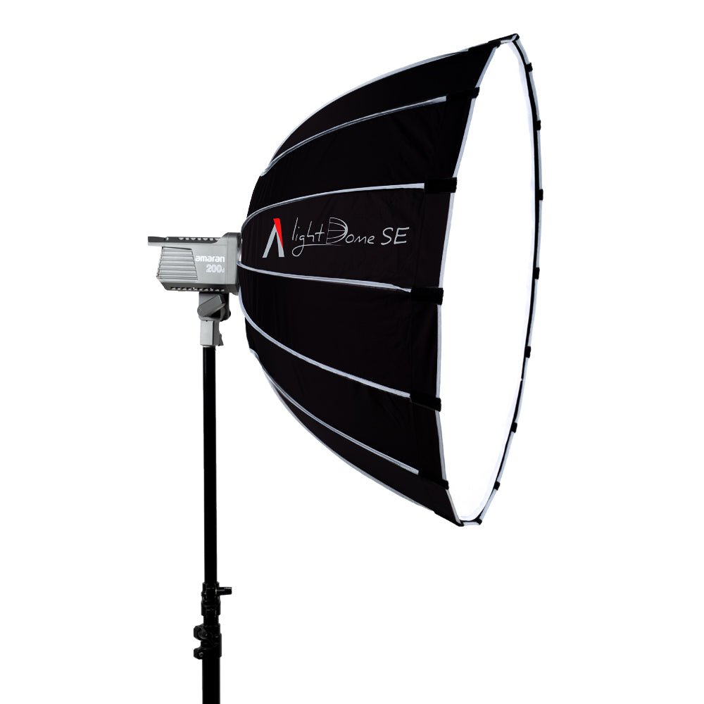 Aputure Light Dome SE with an Amaran 200d LED CoB Light on a white background.