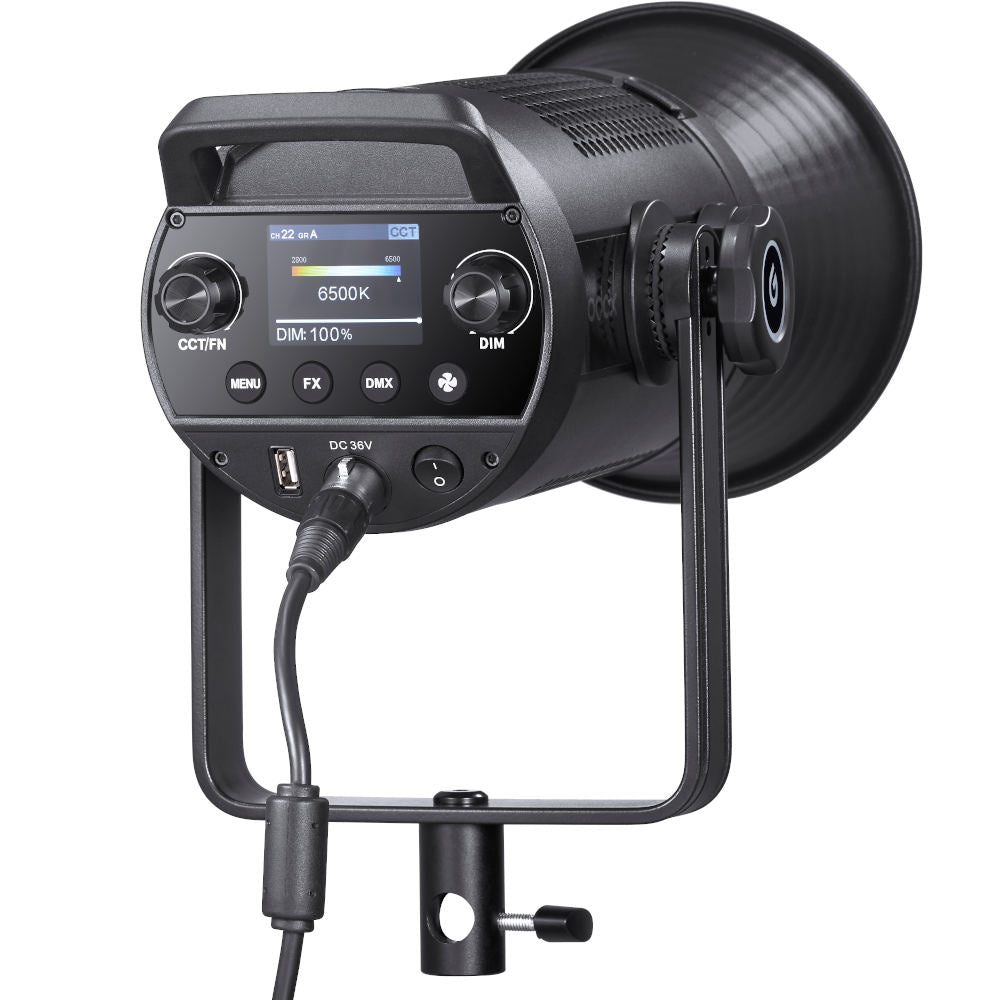 Godox SZ200Bi LED Bi-Coloured light showing the supplied standard reflector, rear of light.
