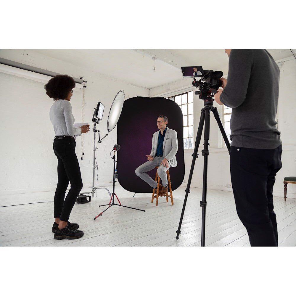 Manfrotto Lastolite Vintage Collapsible 1.5 x 2.1m Aubergine/Crimson being used on a photo shoot