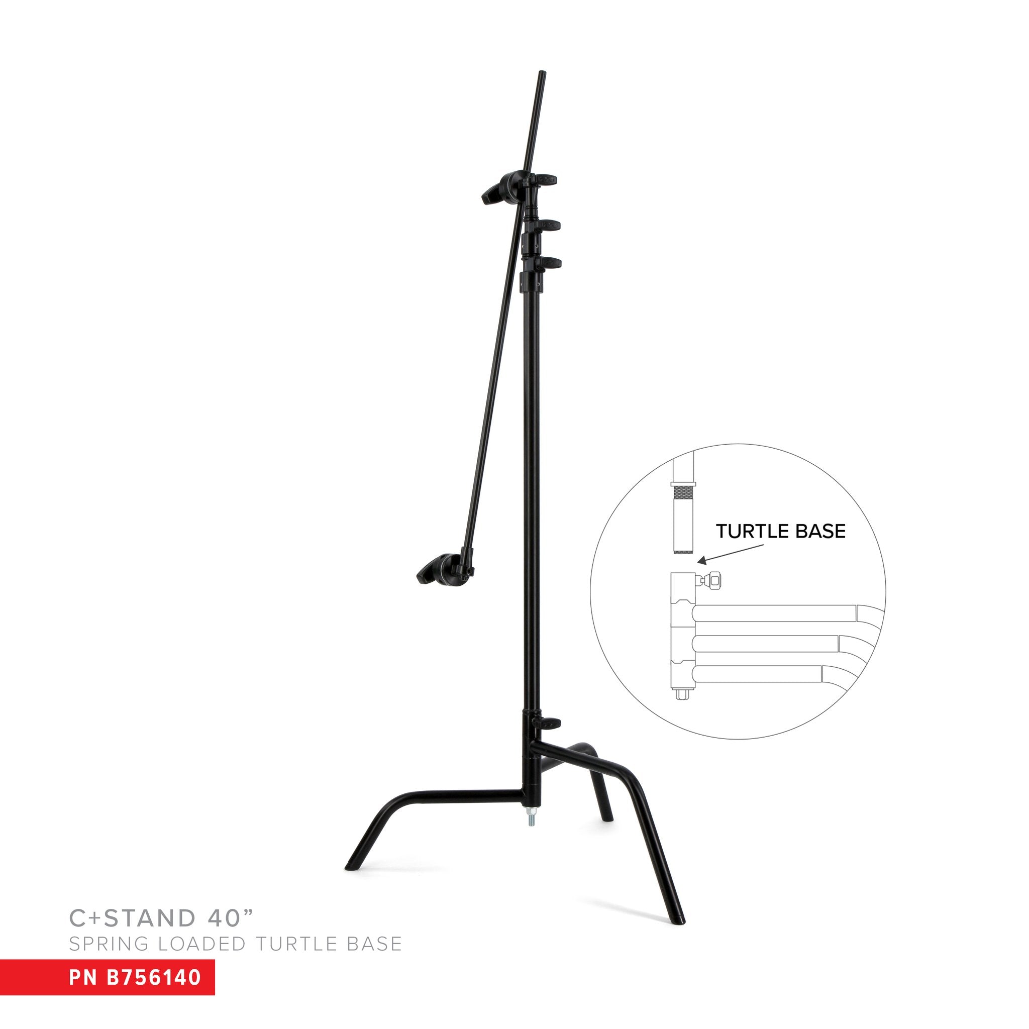 Hollywood BLACK 40" C+ Stand Complete with 40" Riser, Turtle Base, Head and 40" Arm (3.2m)