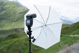 Manfrotto Cold Shoe Tilt Head with umbrella attached