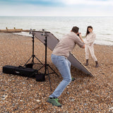 Manfrotto Pro Scrim All In One Kit 2x2m Large, in use on a beach