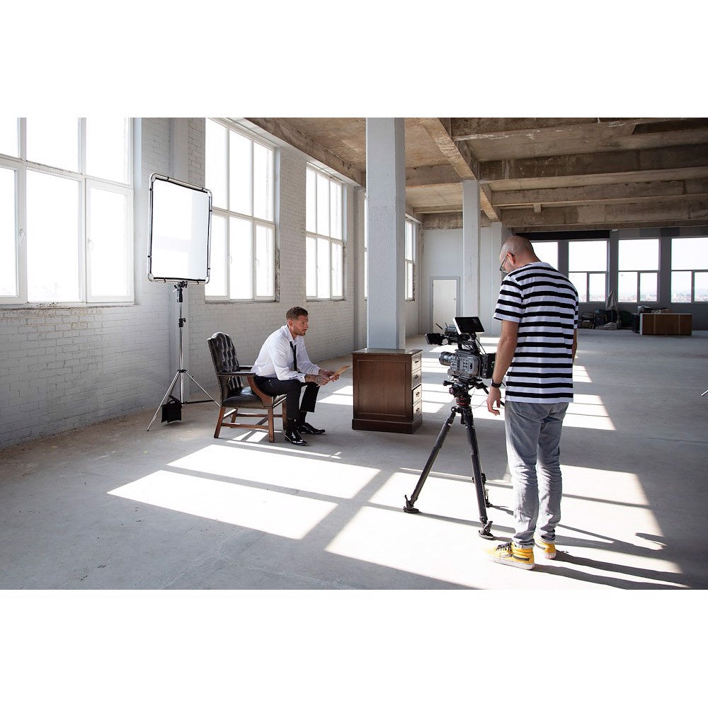 Manfrotto Pro Scrim All In One Kit 1.1x1.1m Small being used in an old warehouse