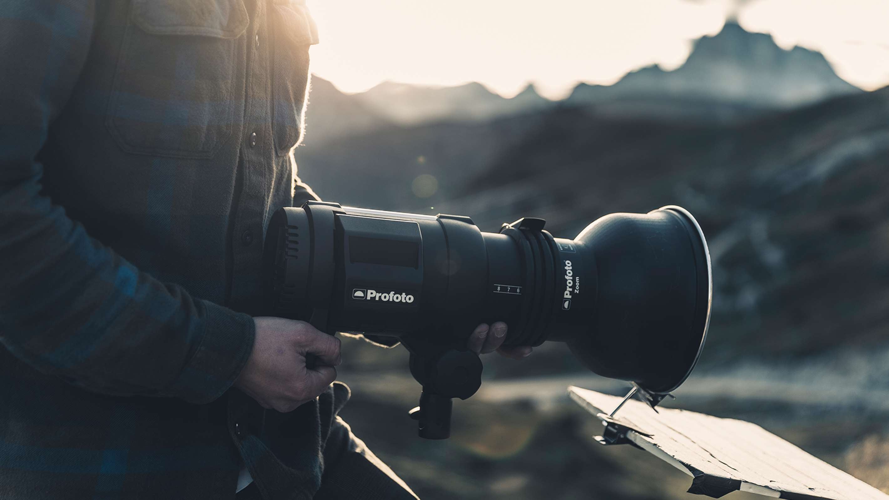 Profoto Zoom Reflector being set up on a location shoot