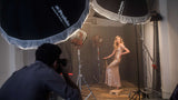 Optional Profoto Large Umbrella Diffuser On Set, In Use With Fashion Model
