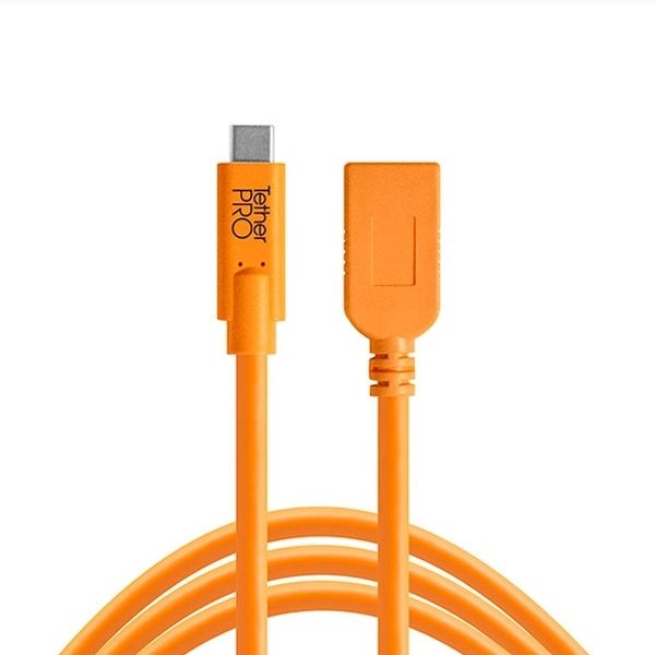 Tether Tools TetherPro USB-C to USB Female Adapter (extender), 15' (4.6m) Orange Cable